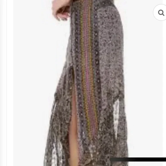 Free People Boho Gypsy Black White Asymmetrical Split Hem Sheer Maxi Skirt 4 XS - Picture 4 of 16